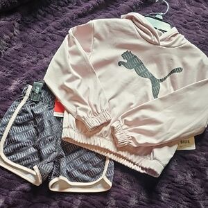 Puma Light Pink Hoodie and Charcoal Shorts Set